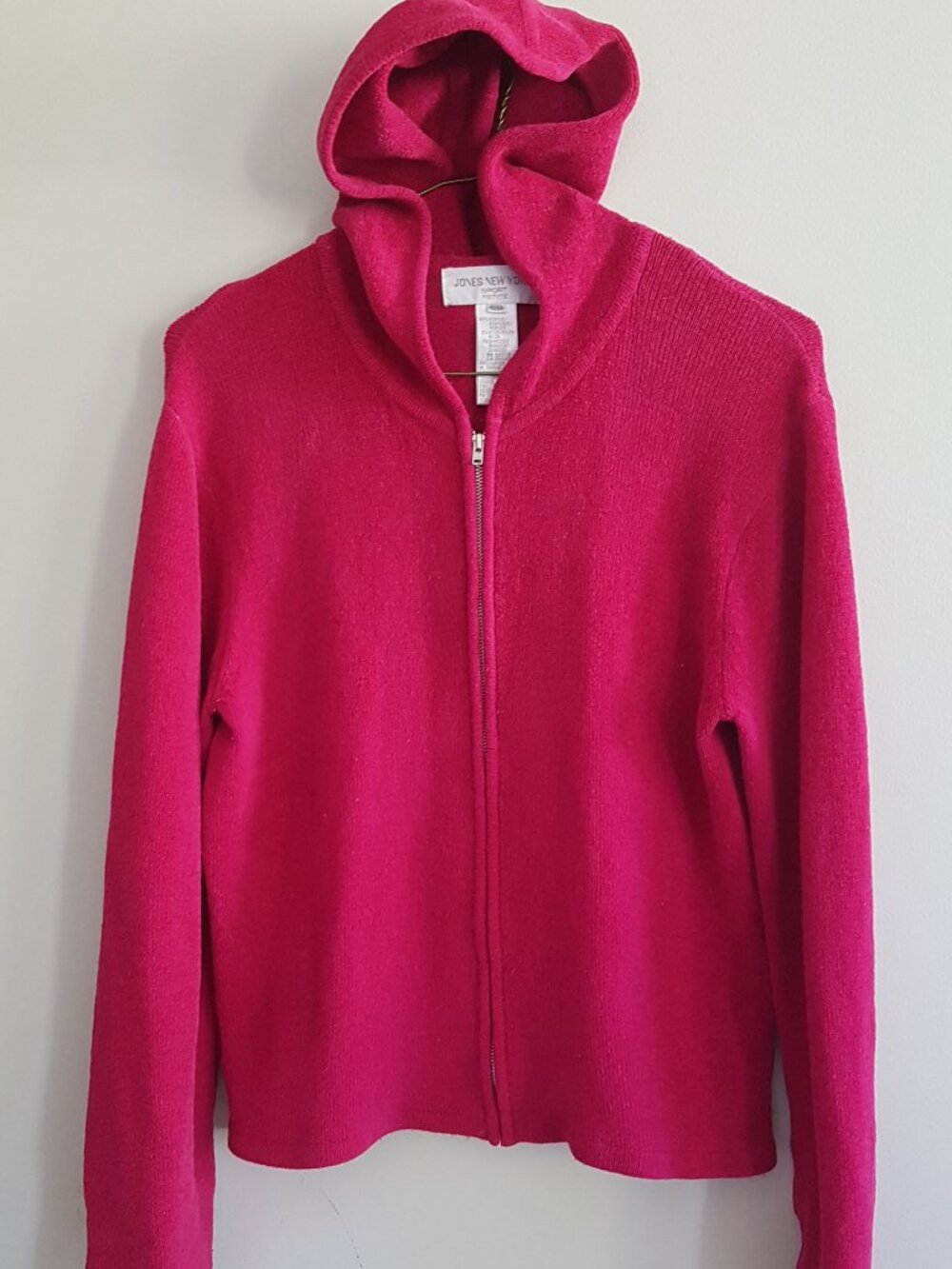 Woman Bright pink zip-up hoodie sweater from JONES NEW YORK soft knit texture, M